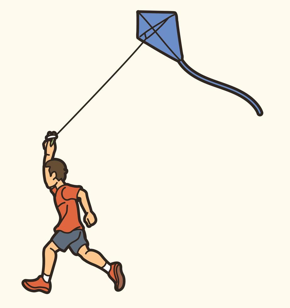 A Boy Running Fly a Kite vector
