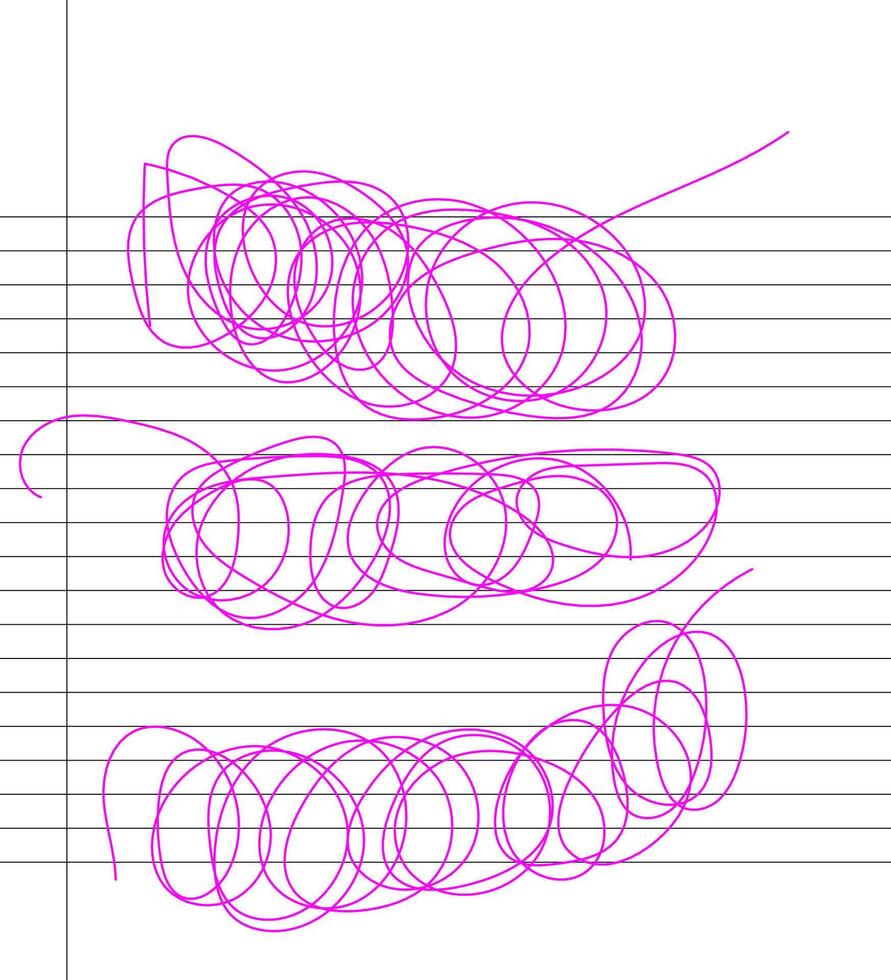 Hand drawing scribbles on lined notebook illustration. vector