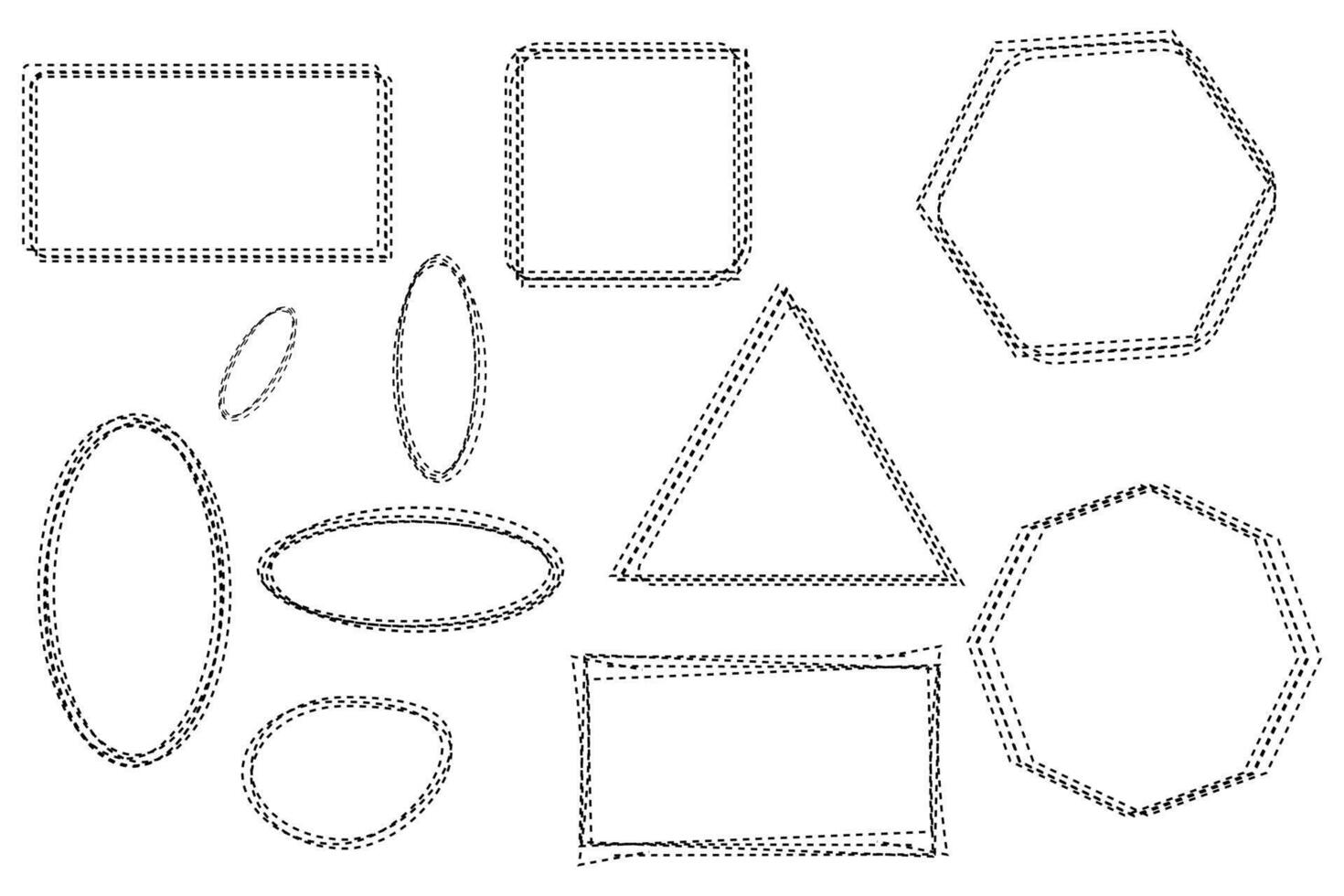 Hand drawn dashed line different shapes and line art. Doodles for artwork. vector