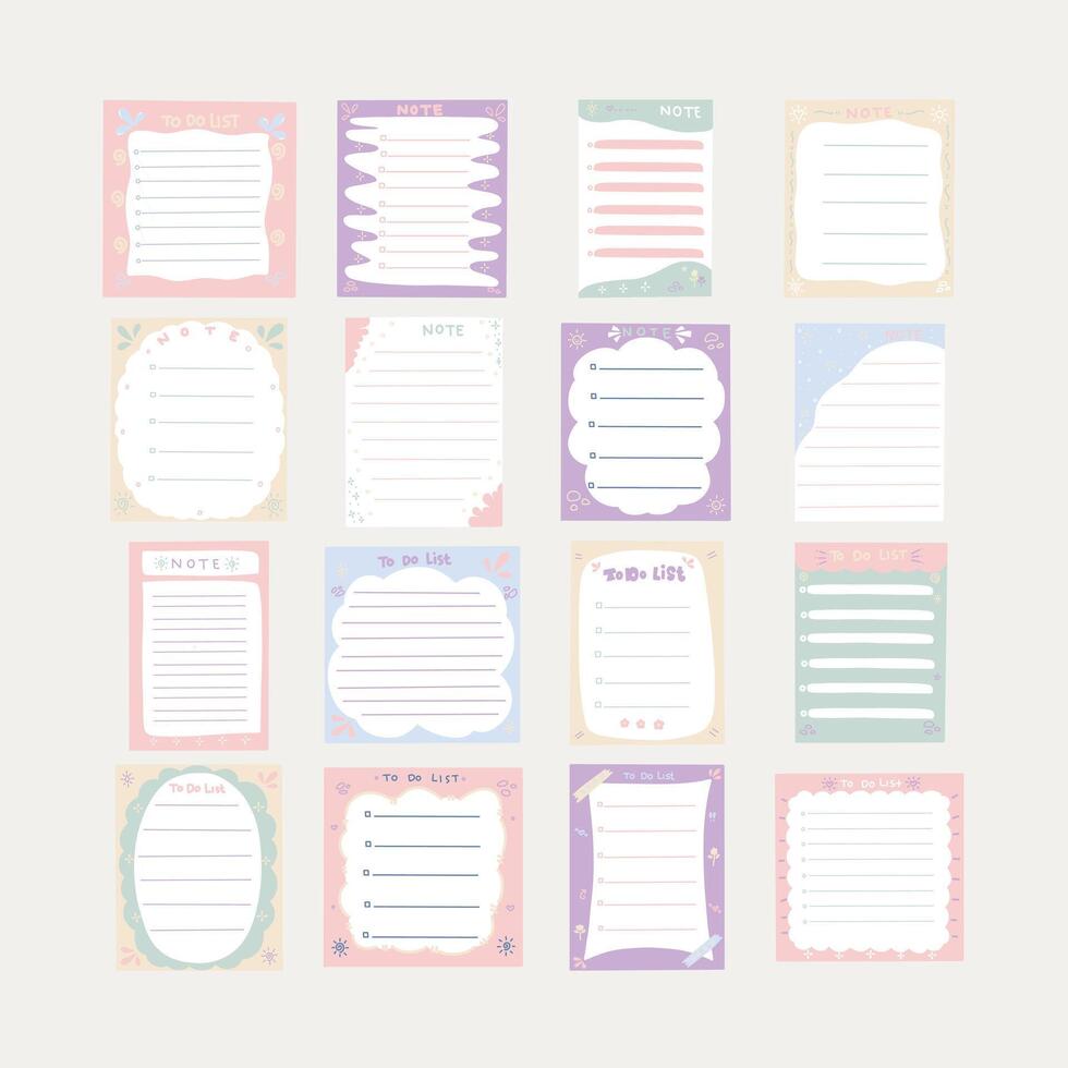 Colorful To-Do List and Note Templates Collection Stock vector