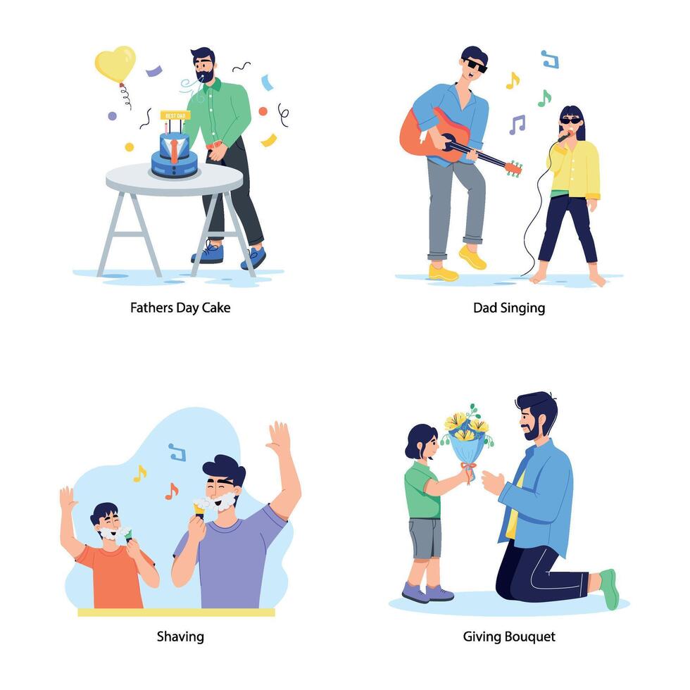 Basic Set of Fathers Day Celebration Flat Illustrations vector