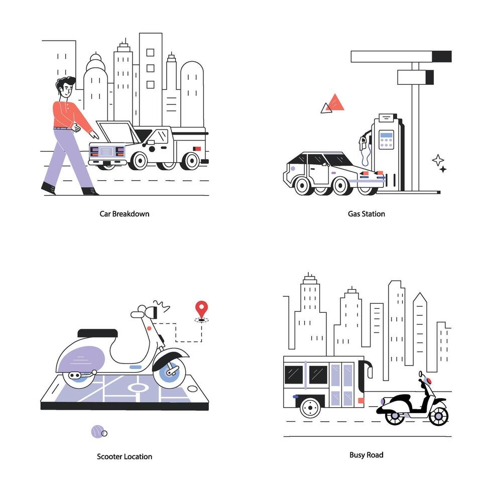 Set of Transportation Linear Illustrations vector