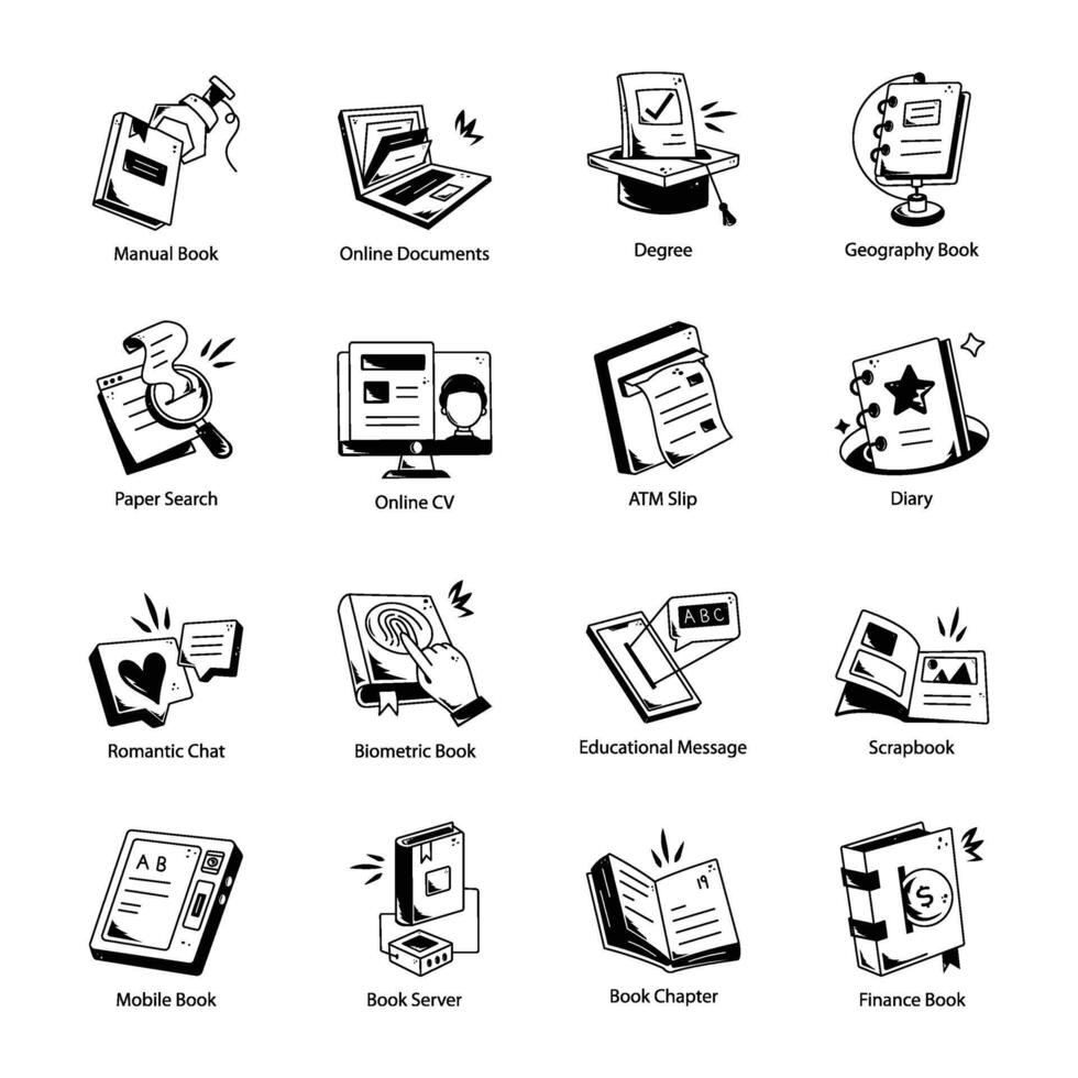 Modern Set of Reading Doodle Icons vector