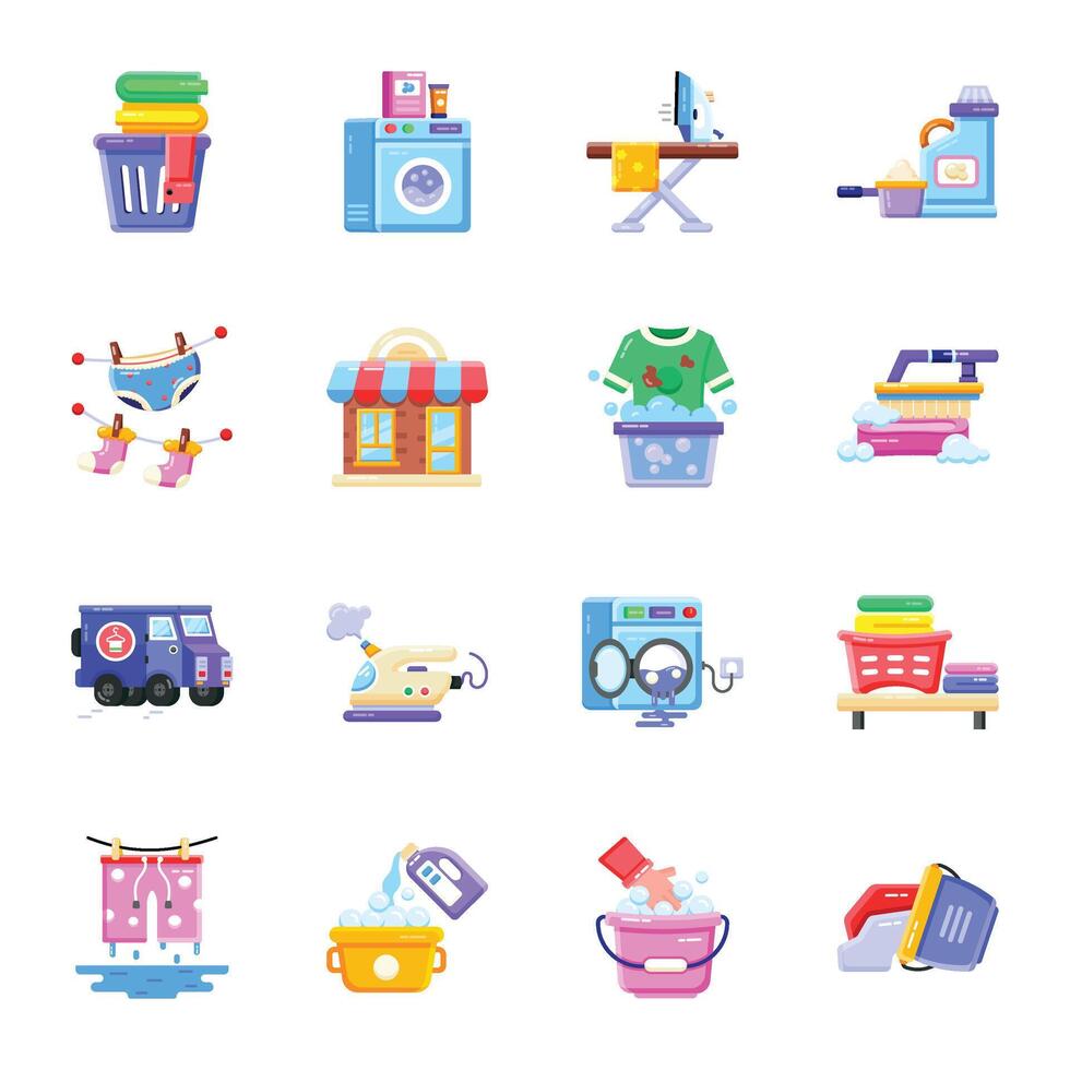 Set of 16 Laundry Flat Icons vector