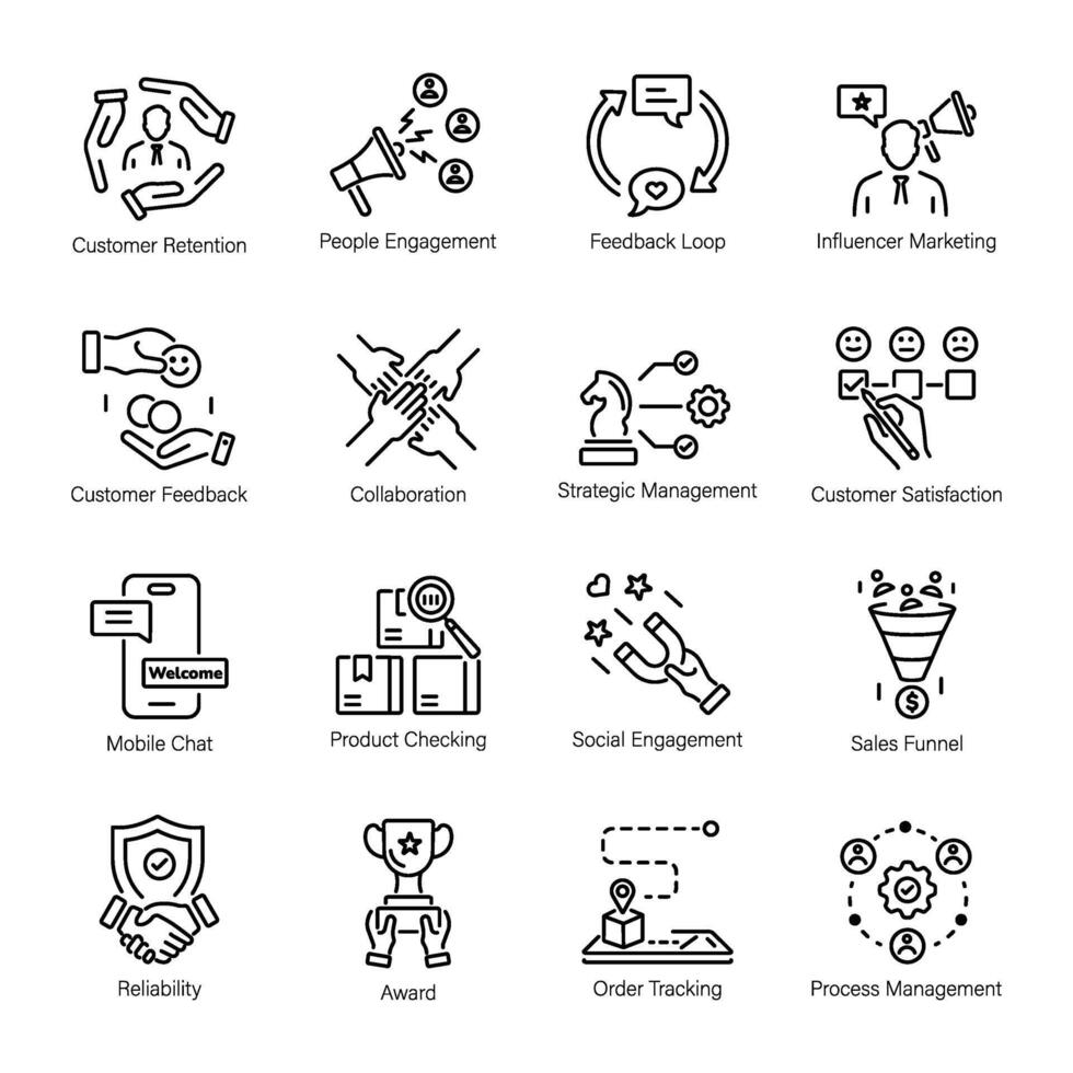 Collection of 16 Customer Engagement Linear Icons vector