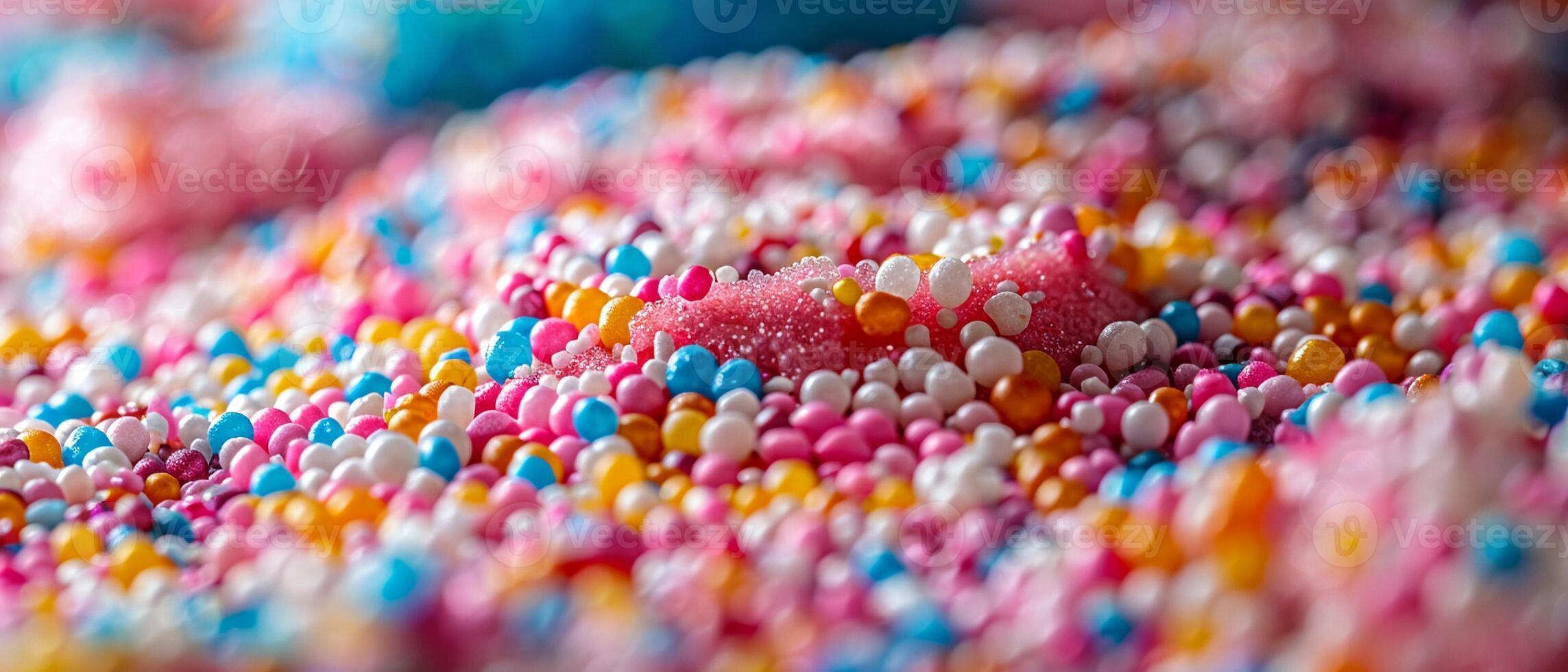 Macro shot of colorful sprinkles on a white background photo