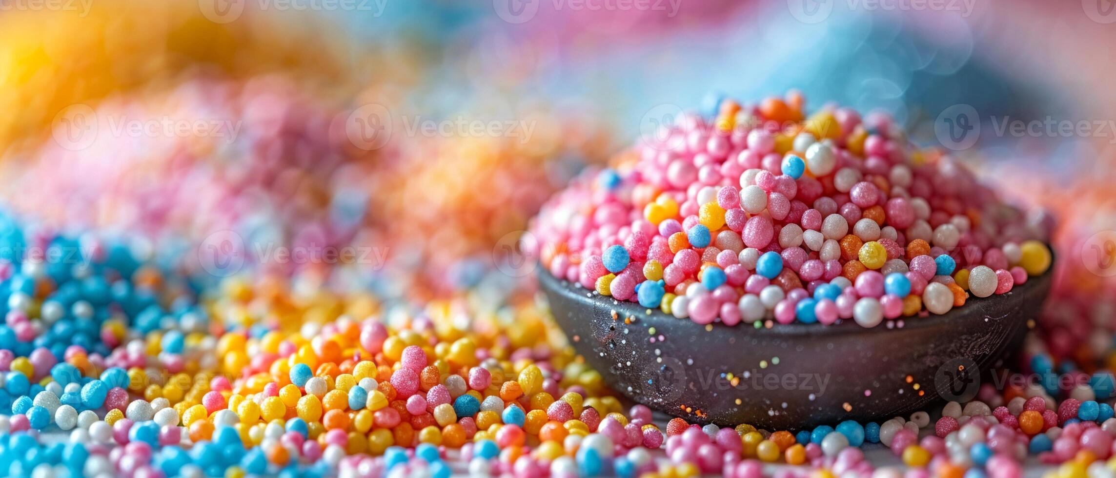 Macro shot of colorful sprinkles on a white background photo