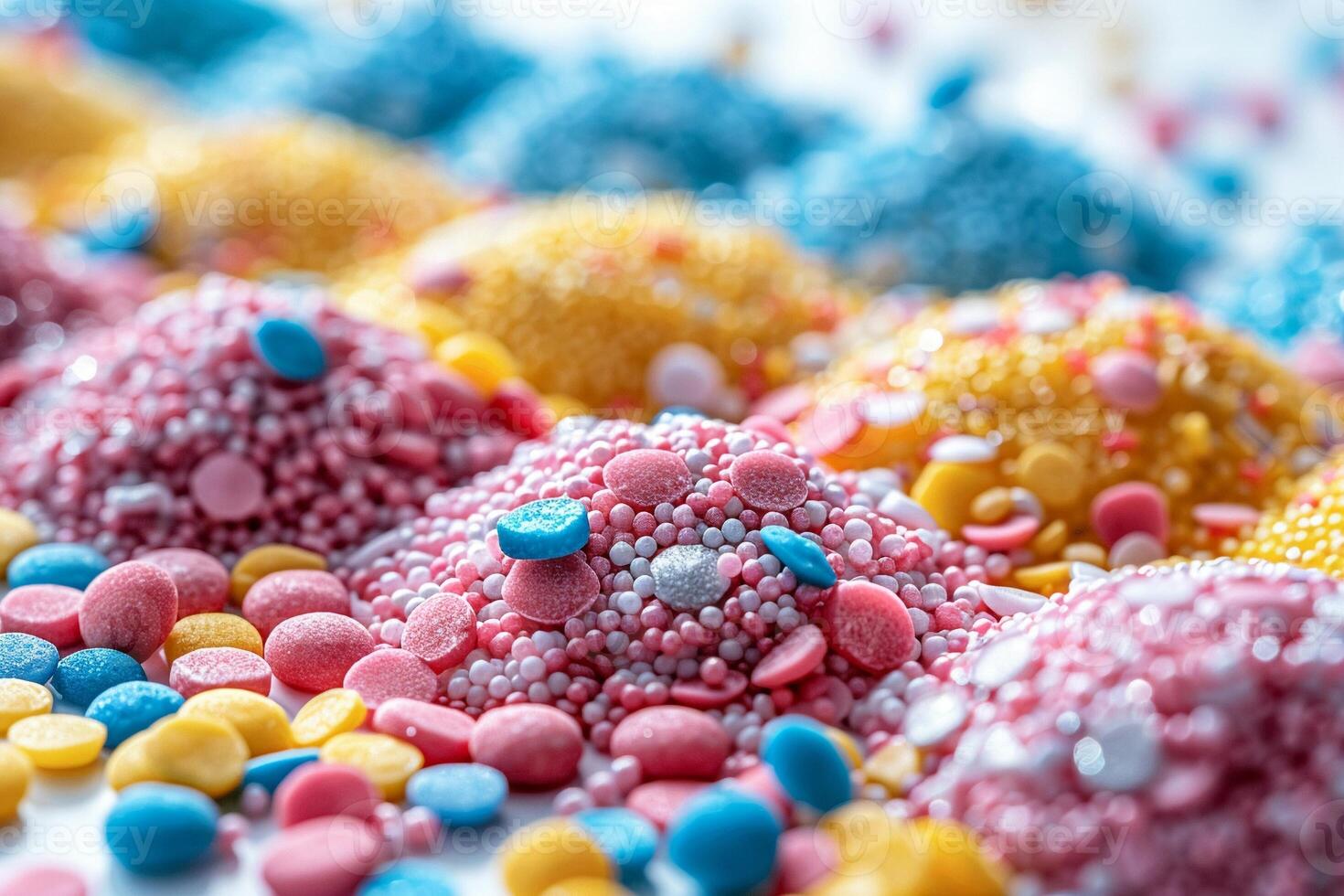 Macro shot of colorful sprinkles on a white background photo