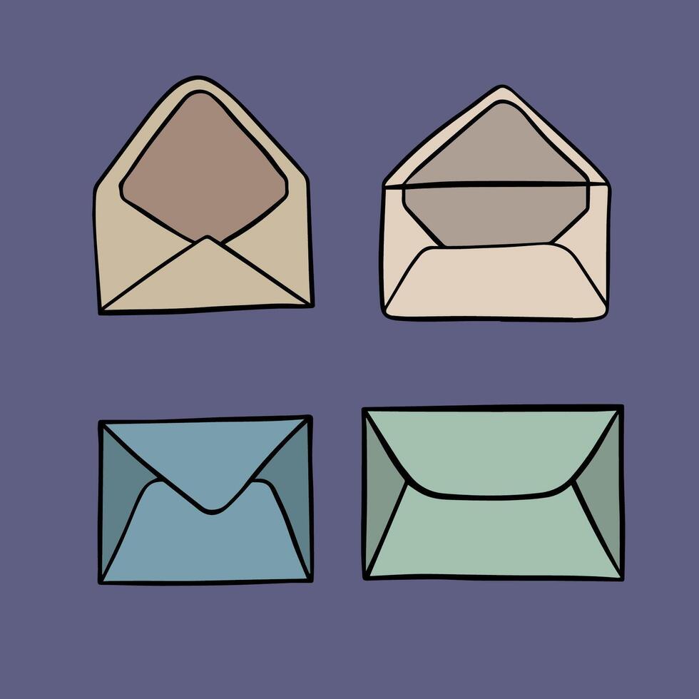 Illustration of a set of open and closed envelopes. A new letter. Message read. Postal letter. New message. vector