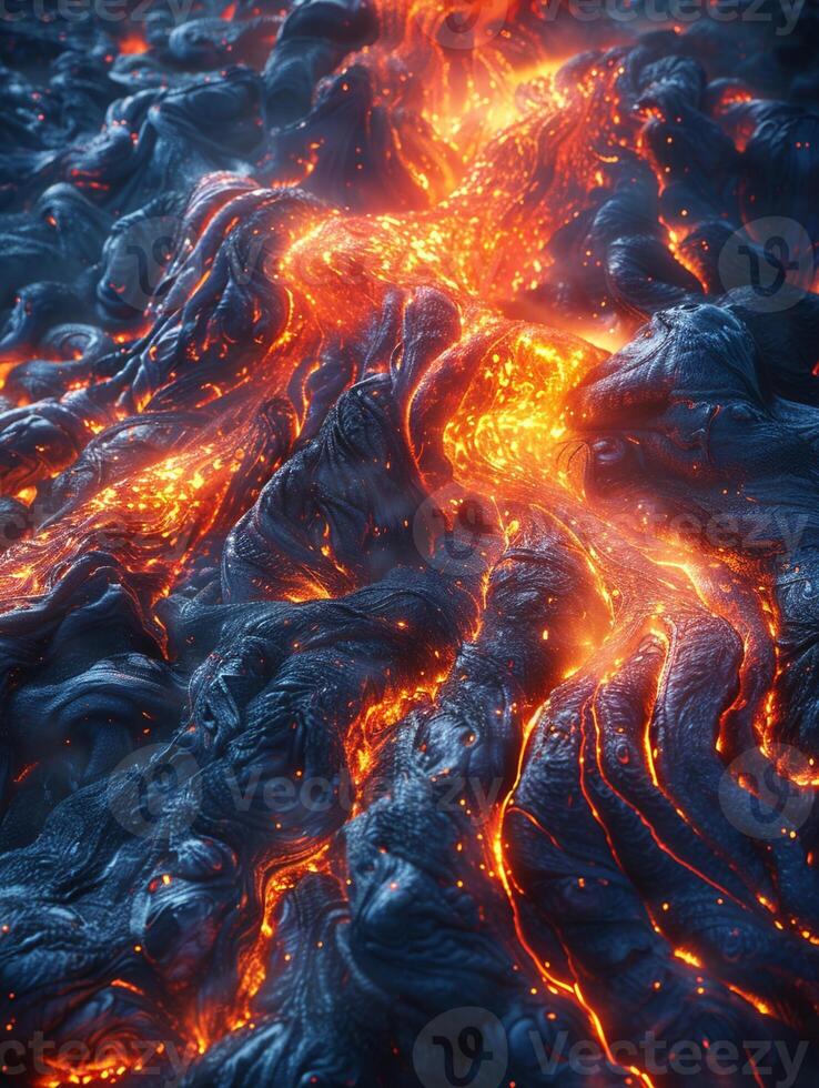 Flowing lava from volcanic eruption photo