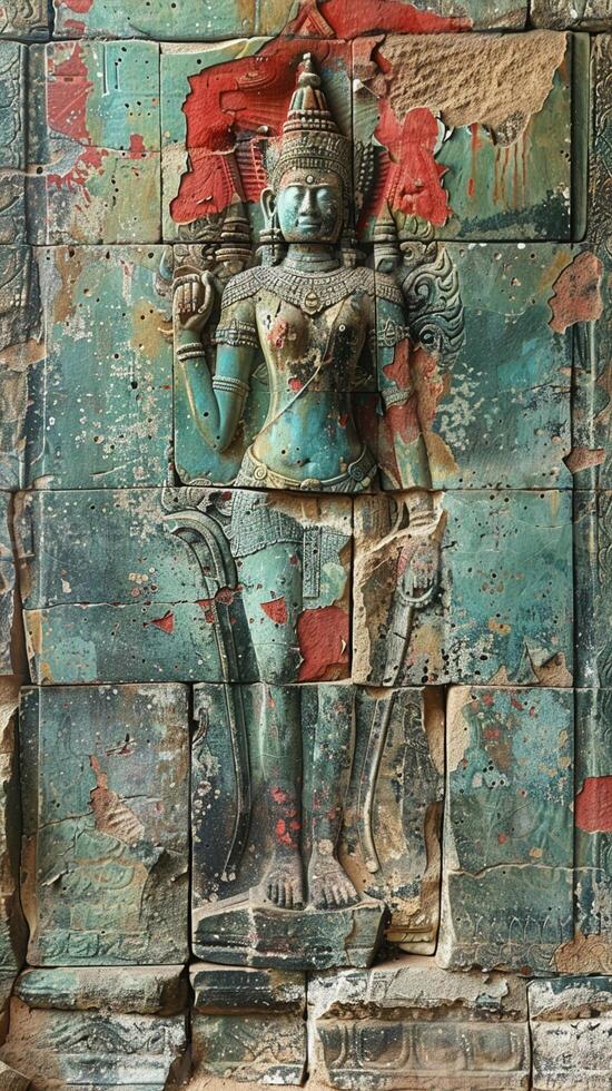 Fading murals on an ancient temple wall photo