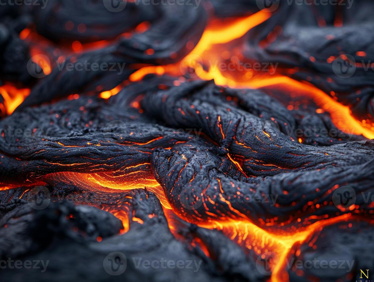 Flowing lava from volcanic eruption photo