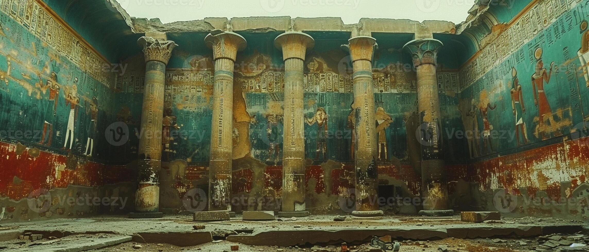 Fading murals on an ancient temple wall photo