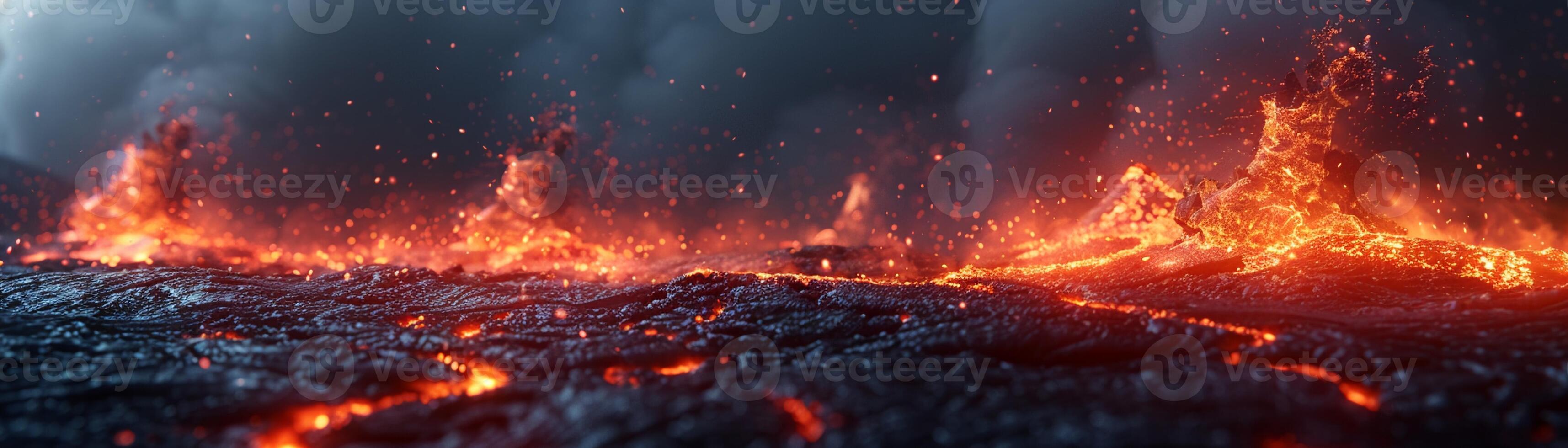 Flowing lava from volcanic eruption photo