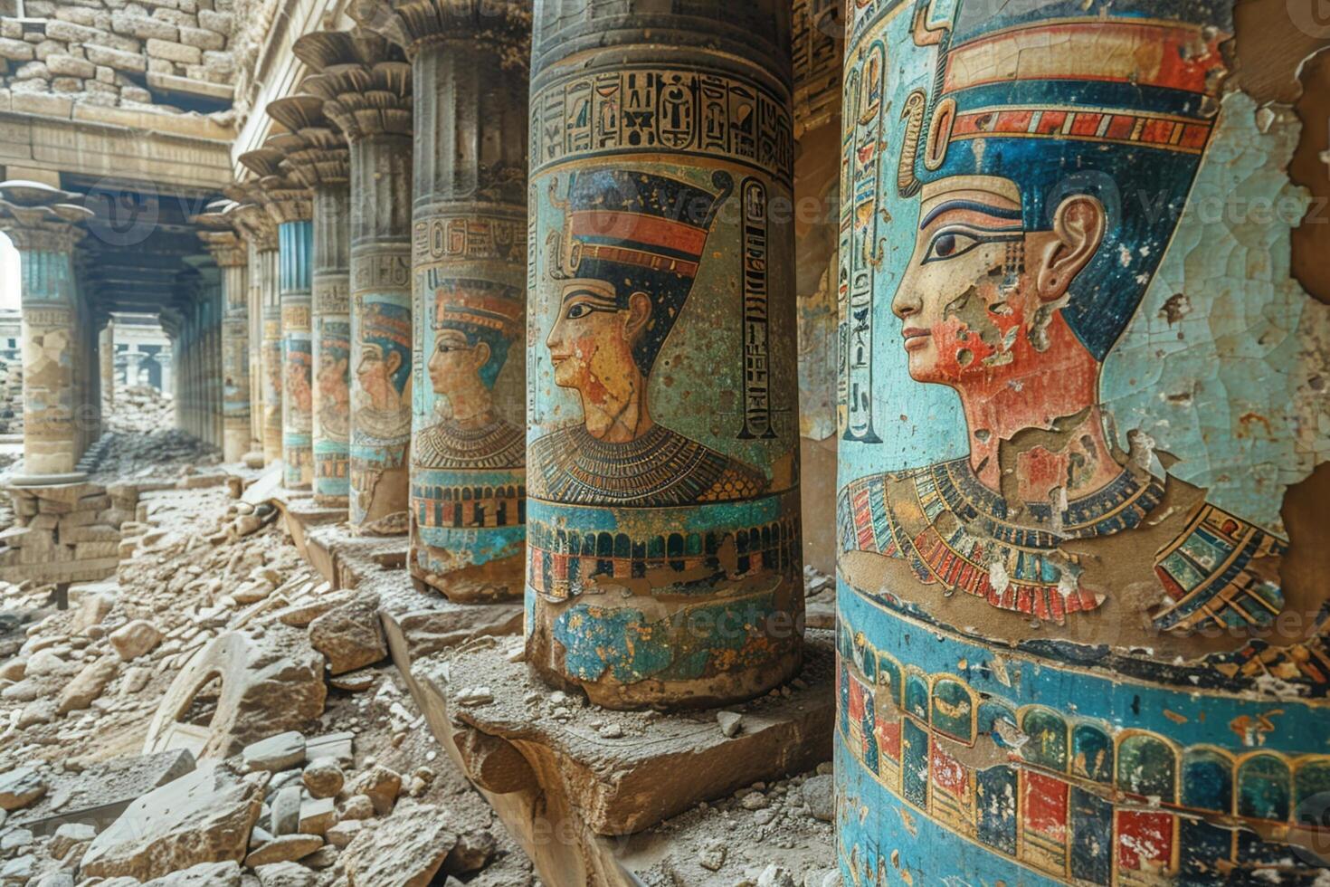 Fading murals on an ancient temple wall photo