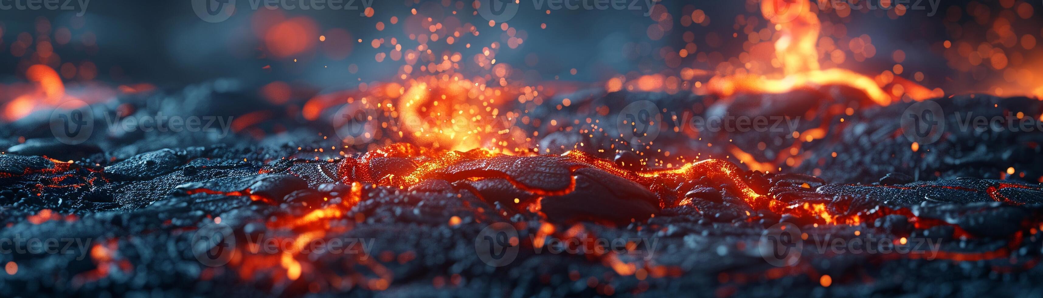 Flowing lava from volcanic eruption photo