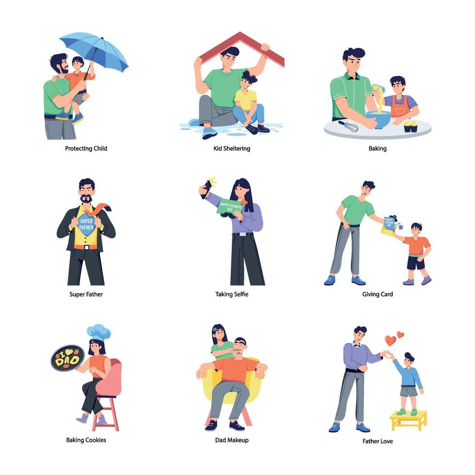 Handy Bundle of Fatherhood Flat Illustrations vector
