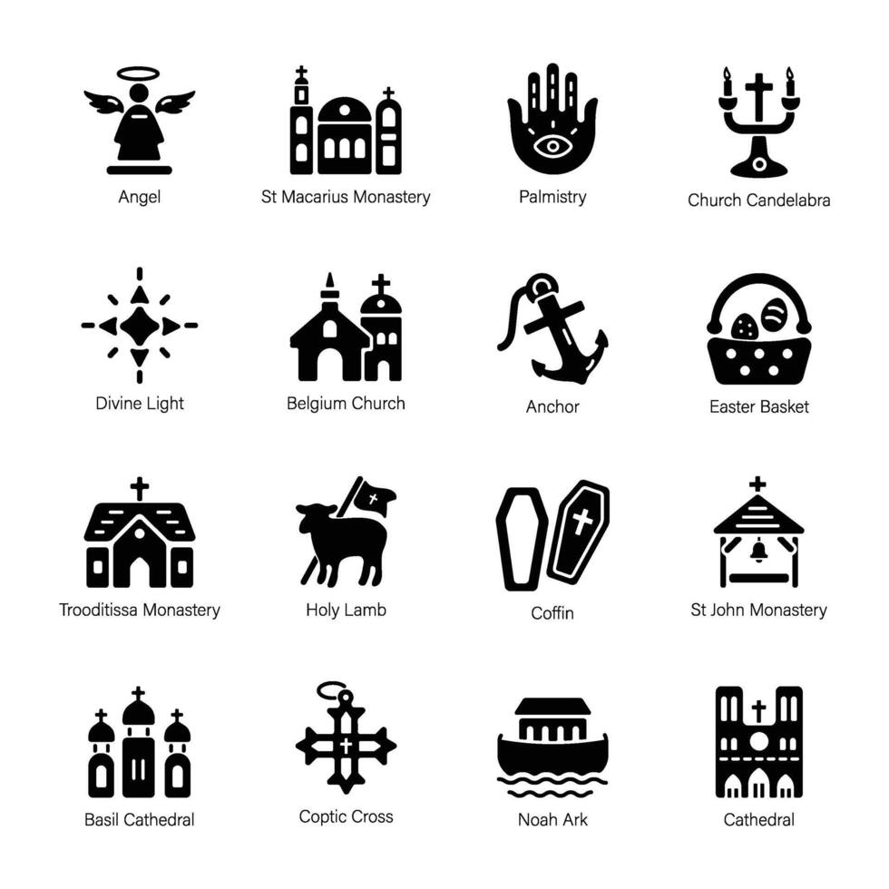 Latest Set of Christian Faith Glyph Icons vector