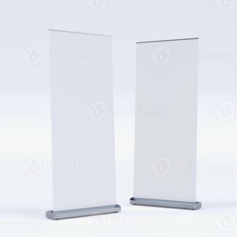 Empty Signage Stand Design Template. Mockup display for advertising, poster, billboard or represent promotion product concept. 3D Rendering photo