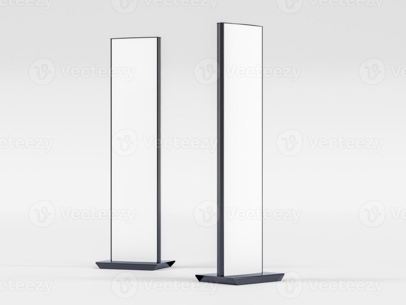 Empty Signage Stand Design Template. Mockup display for advertising, poster, billboard or represent promotion product concept. 3D Rendering photo