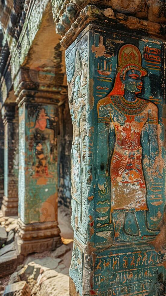 Fading murals on an ancient temple wall photo