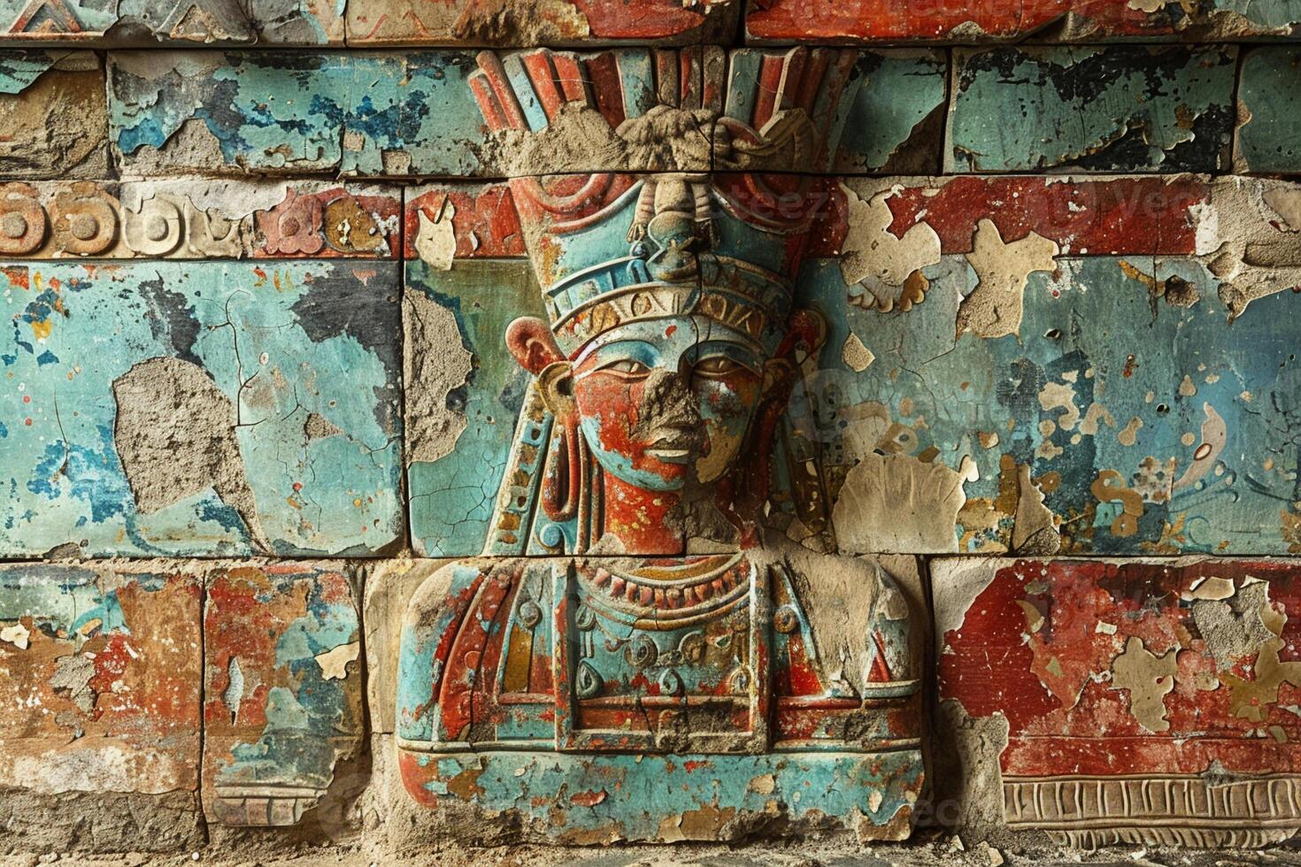 Fading murals on an ancient temple wall photo