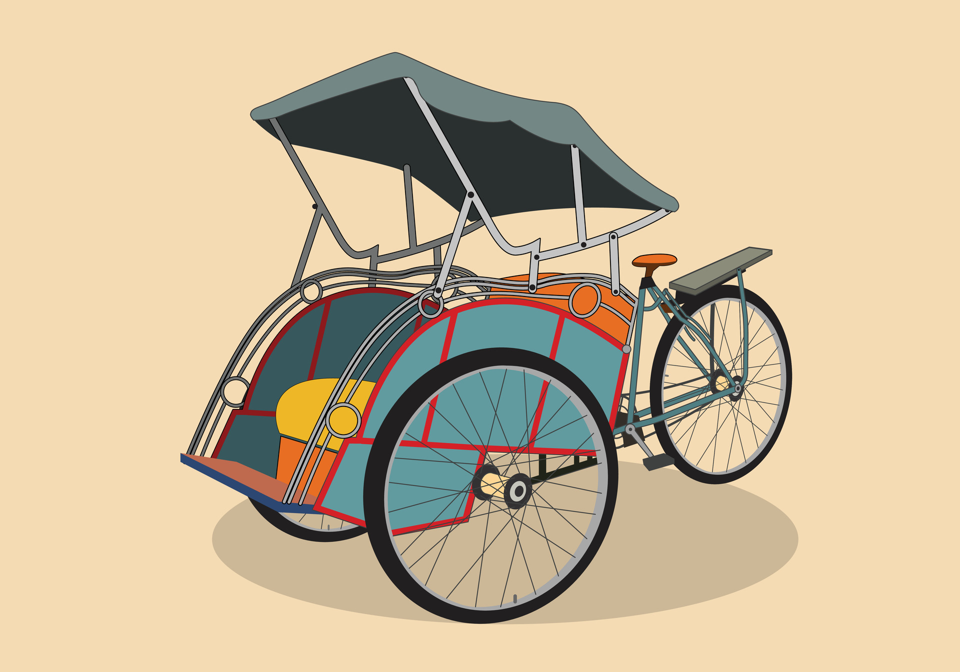 Rickshaw becak surabaya east java. tricycle vehicle. Isolated on white ...