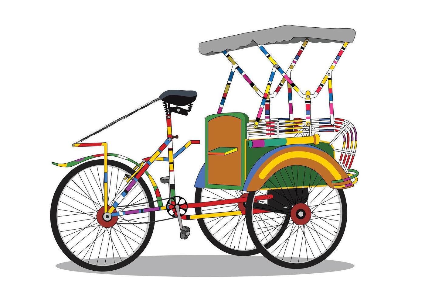 Rickshaw becak bandung west java. Tricycle vehicle. Isolated on white background. vector