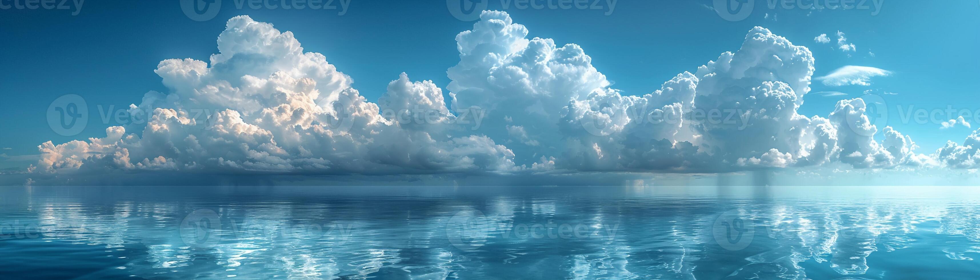 Dramatic cloud formations looming over a calm sea photo