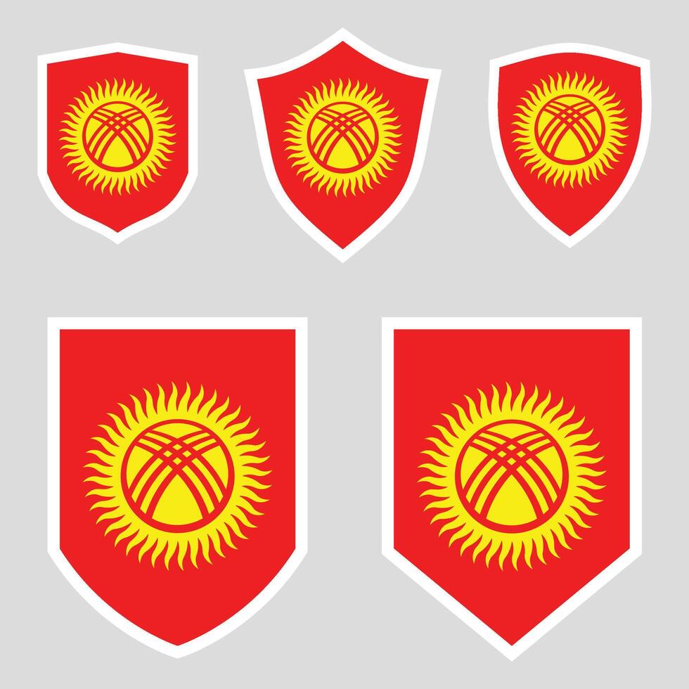 Set of Kyrgyzstan Flag in Shield Shape Frame vector