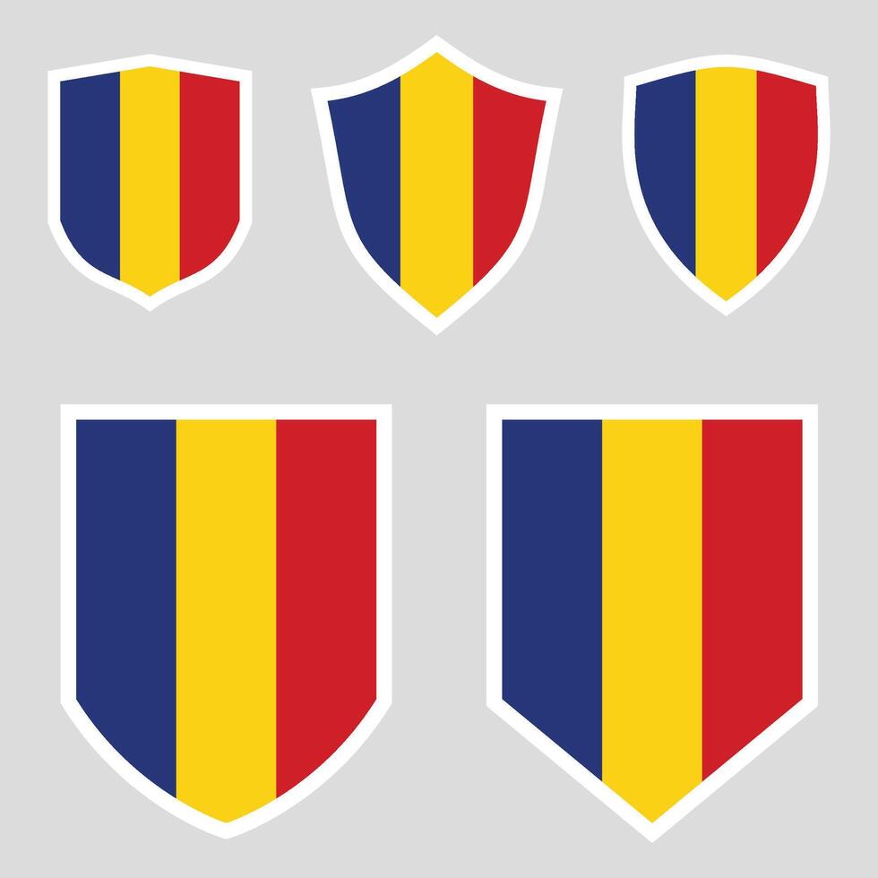 Set of Romania Flag in Shield Shape Frame vector