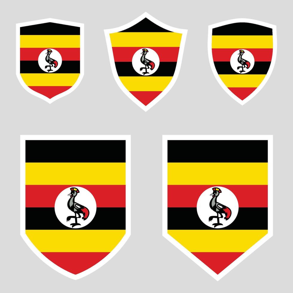 Set of Uganda Flag in Shield Shape Frame vector