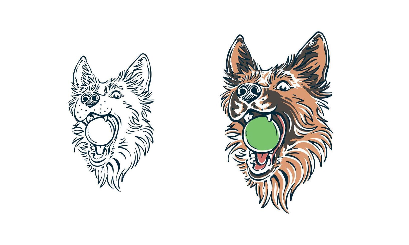 Happy german shepherd dog portrait face playing with the ball illustration design vector