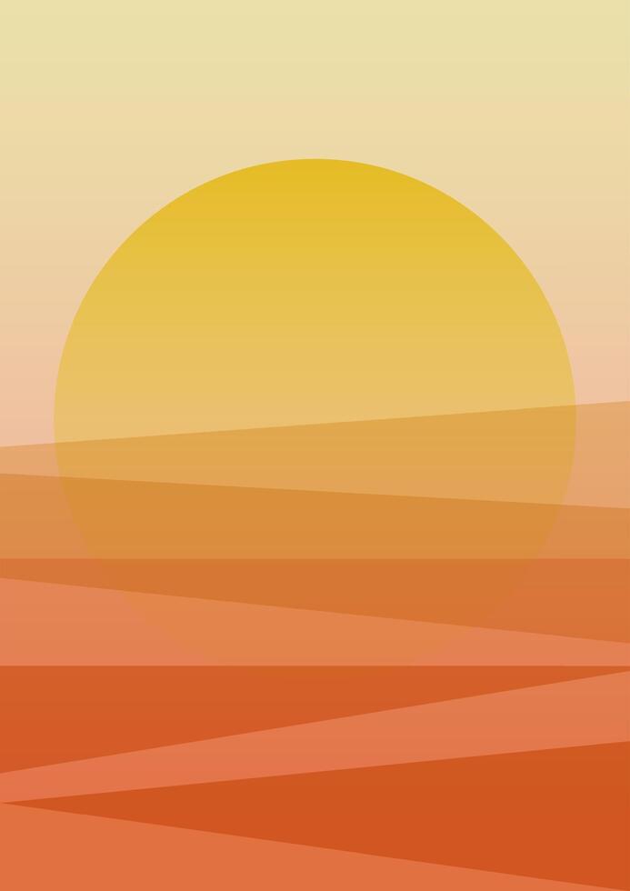 Sunny valley gradient landscape background illustration poster. Aesthetic mountains and dunes landscape poster. vector