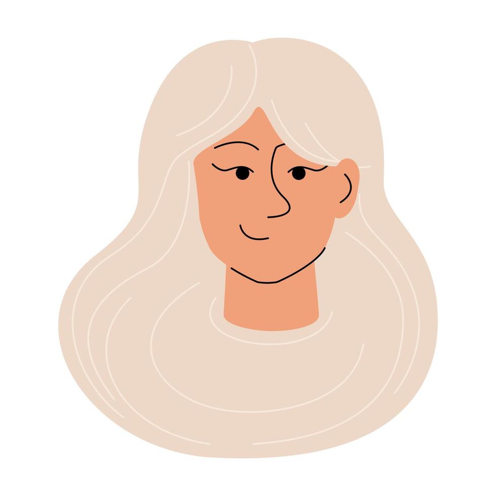 Attractive feminine avatar person face white background. Caucasian woman 2D linear cartoon character head. vector