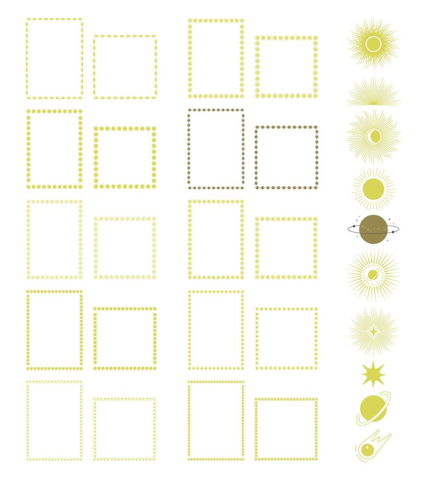 Universe elements frame collection. Bright heavenly childish fantasy decorative elements, celestial border vector