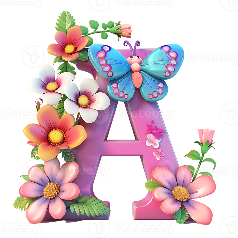 Flower and Butterfly Alphabet Design png
