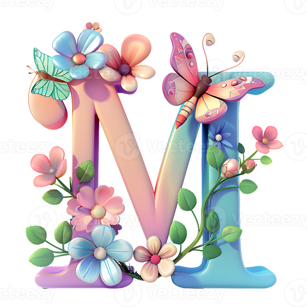 Flower and Butterfly Alphabet Design png