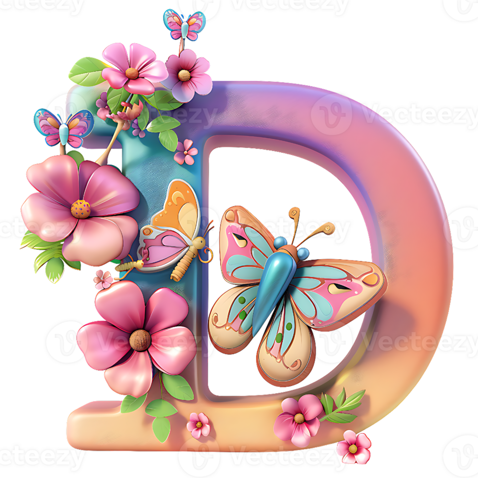 Flower and Butterfly Alphabet Design png