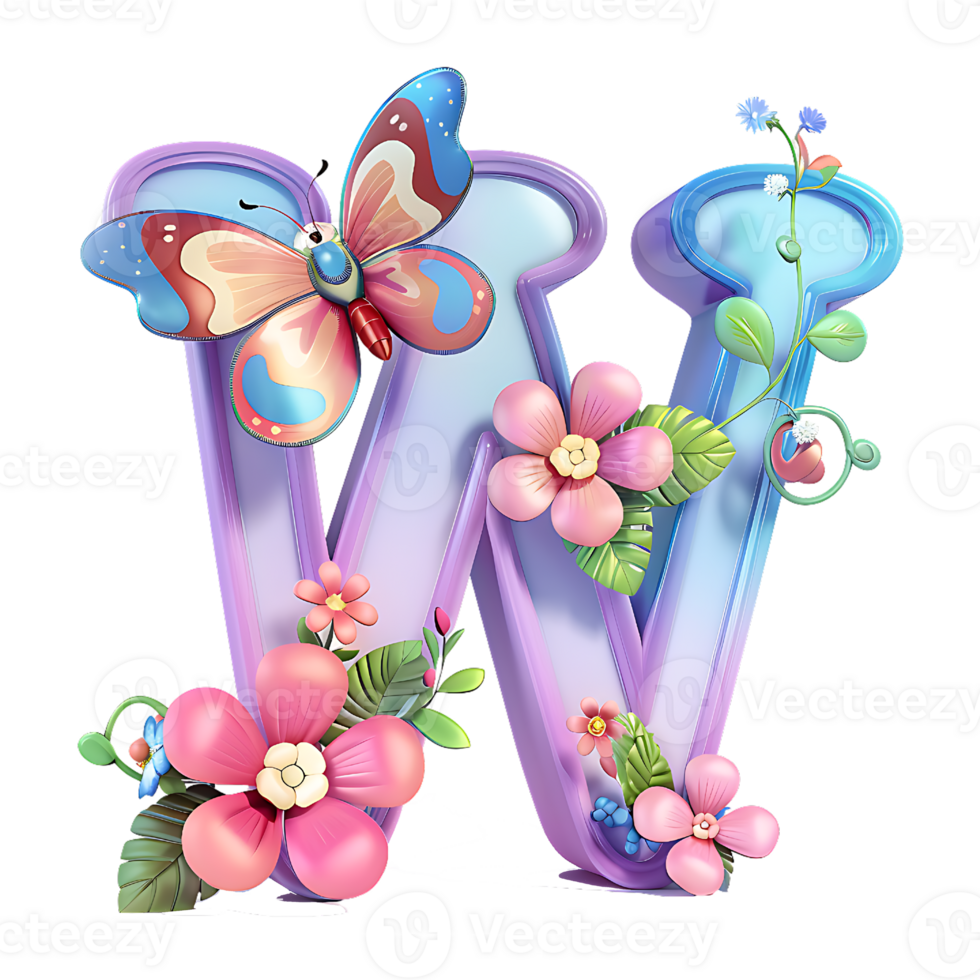Flower and Butterfly Alphabet Design png