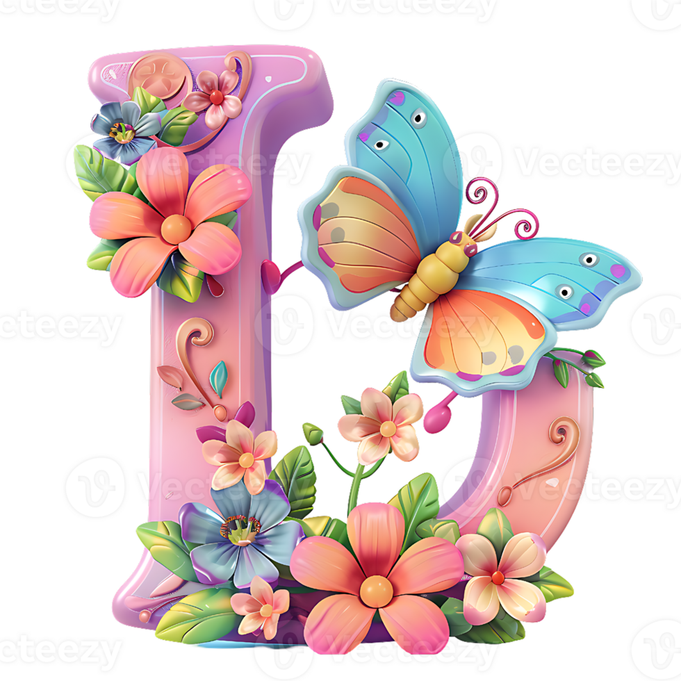 Flower and Butterfly Alphabet Design png