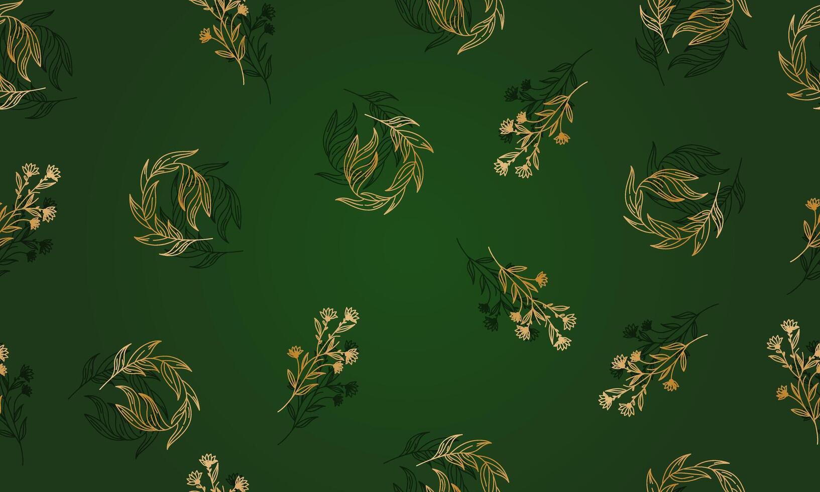 Floral botanical seamless pattern golden flowers and leaves with shadow. vector