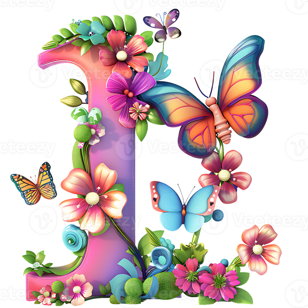 Flower and Butterfly Alphabet Design png