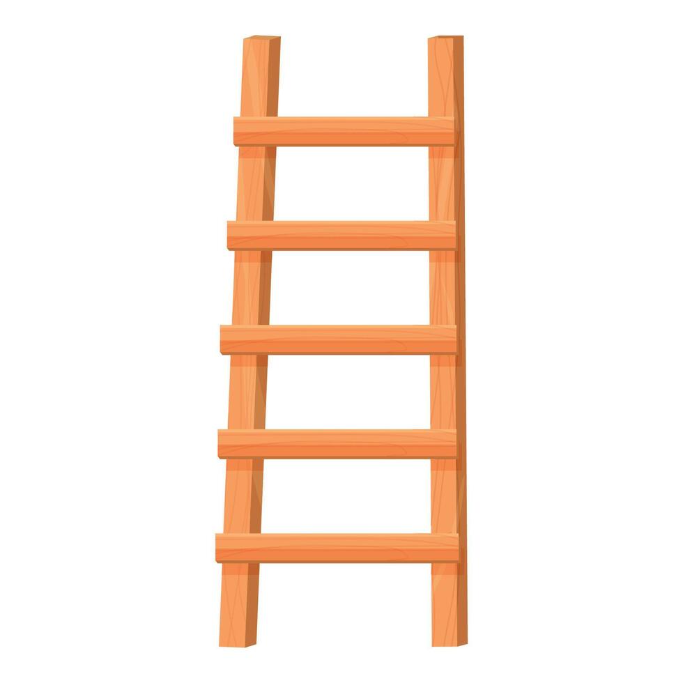 Wooden ladder in cartoon style isolated on white background. Portable stairs concept, household element, object. Vintage stairway. vector