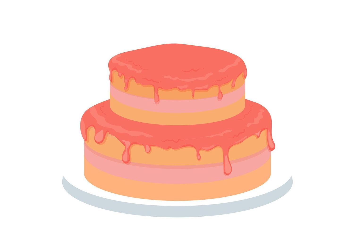 Detailed and bring pink romantic cake, for greeting glazed isolated on white background. Festive element, clipart. vector