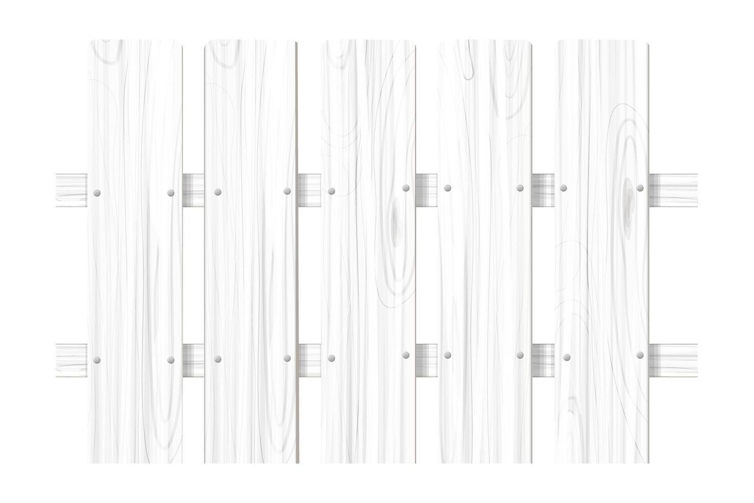 White wooden fence with nails, picket, timber textured in cartoon style isolated on white background. vector