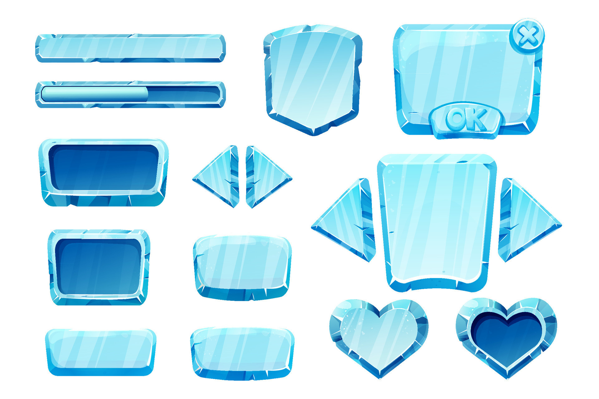 conjunto juego menú bienes hielo botones, interfaz elementos 2d en