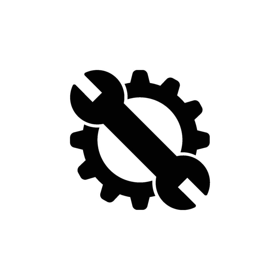 icon illustration of gear and wrench, representing tools and maintenance work vector