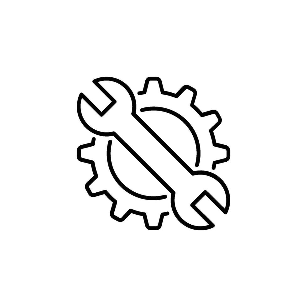icon illustration of gear and wrench, representing tools and maintenance work vector
