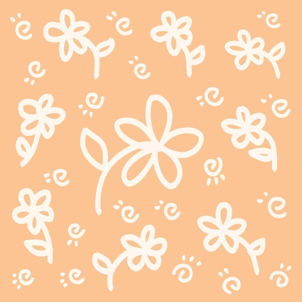 Hand Drawn Floral Pattern on orange Background vector